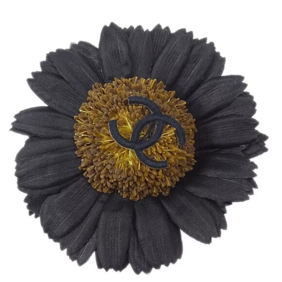 Chanel Sunflower Brooch Pin Black - Picture 1 of 4